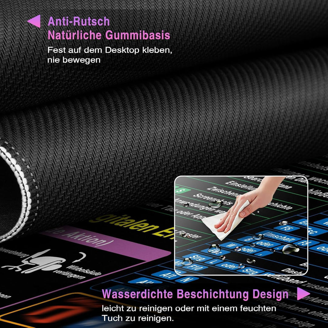 Mauspad XXL - Excel Shortcuts Schreibtischunterlage Deutsch 900x400mm Gaming Mousepad Desk Mat Gross