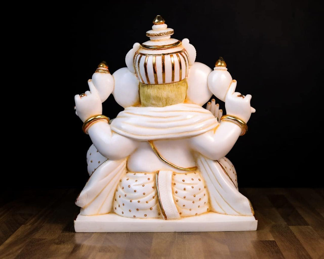 SHIVAJI ARTS Grosse Ganesha-Statue mit Gemälde, 36 cm, gross, handbemalt, Zuchtmarmor, Ganesha-Idol,