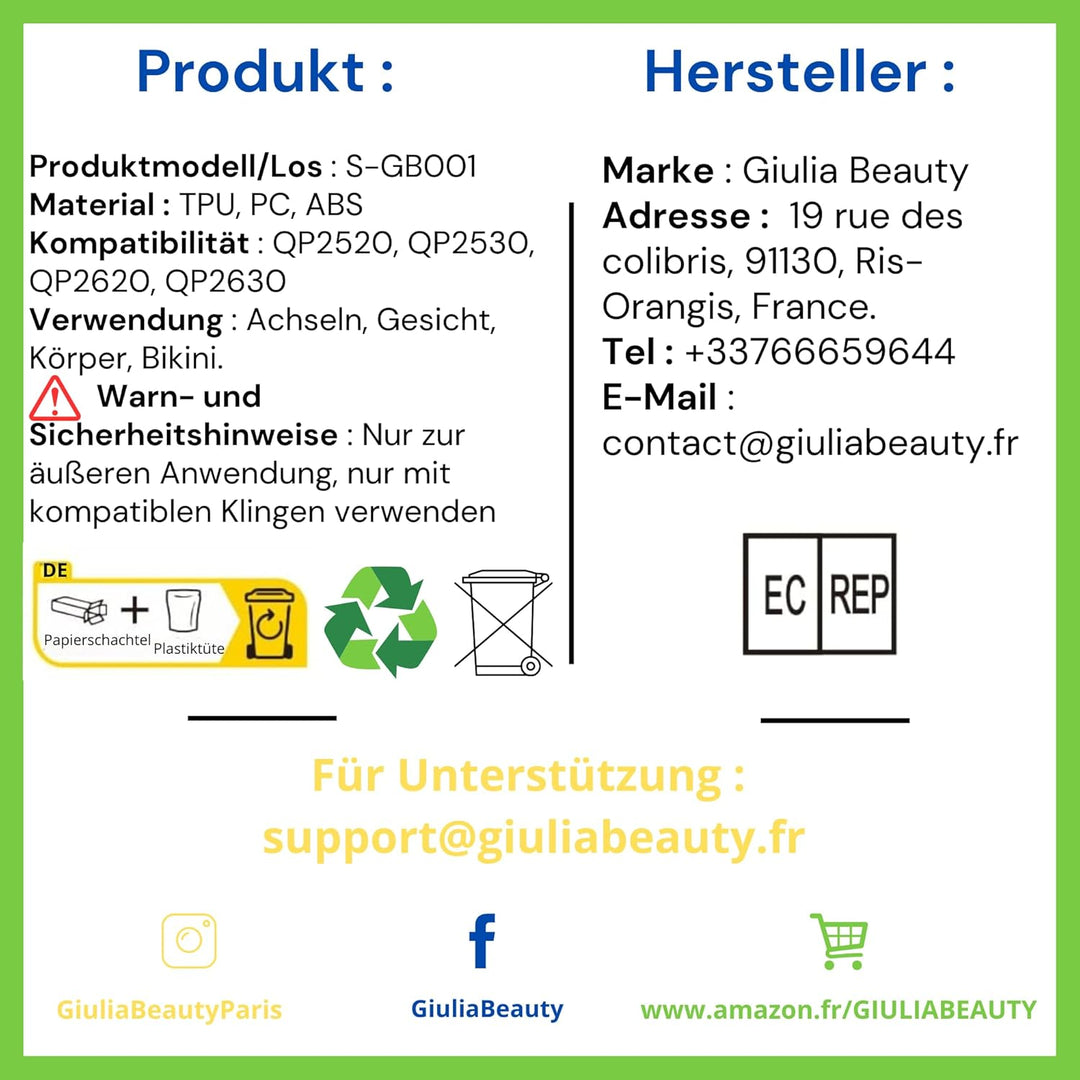 Giulia Beauty one blade aufsätze Face&Body kompatibel mit One Blade QP2520, QP2530, QP2620, QP2630,