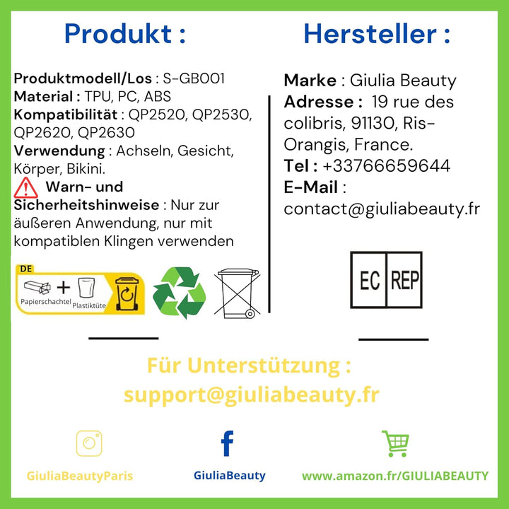 Giulia Beauty one blade aufsätze Face&Body kompatibel mit One Blade QP2520, QP2530, QP2620, QP2630,