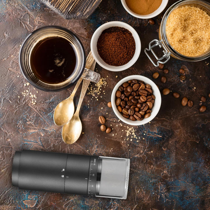 Tragbare Kaffeemühle, Elektrische Kaffeemühle mit 38 Einstellbaren Mahlgraden, Digitaler Leistungsan