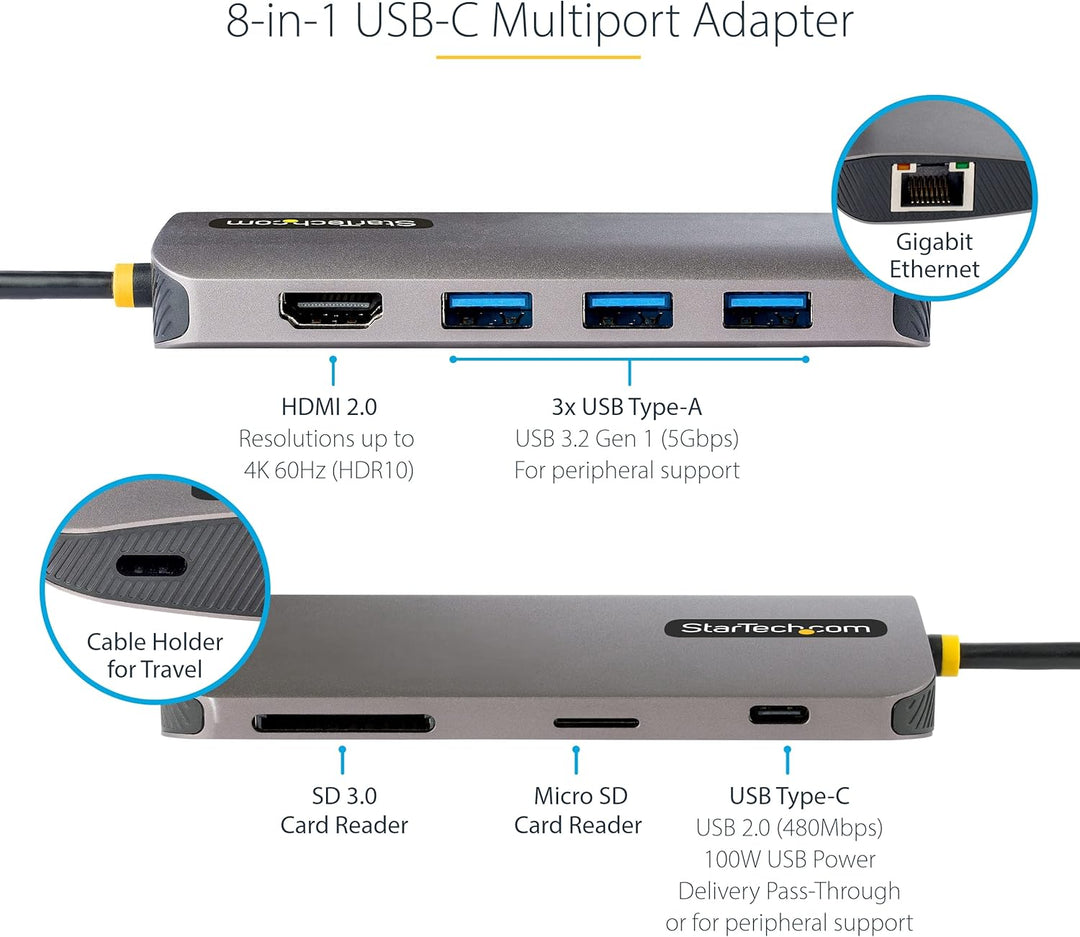 StarTech.com USB C Multiport Adapter, 4K 60Hz HDMI Anschluss, 5Gbit/s USB-A Hub, USB C auf HDMI, 100