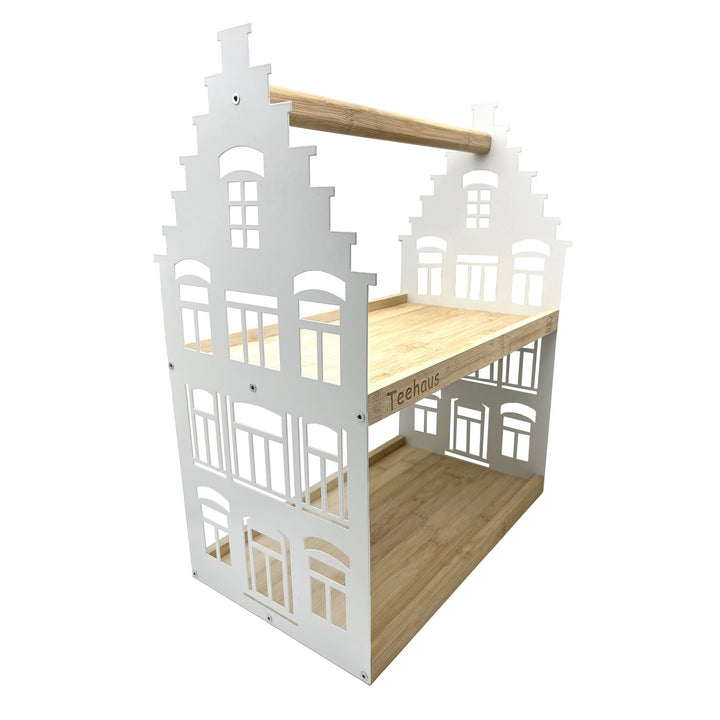 UNUS HOME Etagere Teehaus, 2 Etagen mit Griff, für Tee und Kaffee, Tablett aus Bambus Holz, Gestell
