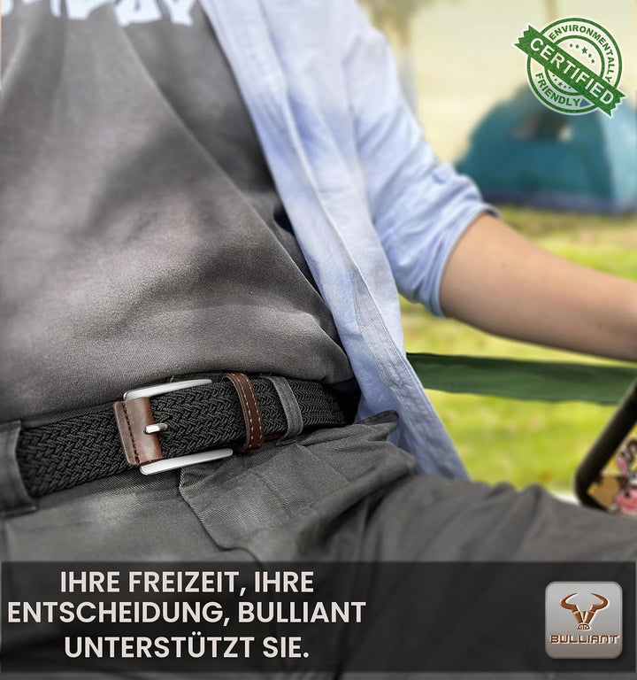 BULLIANT Elastischer Flechtgürtel 2er, Gürtel Herren Damen Stoffgürtel Geflochten Stretchgürtel Golf
