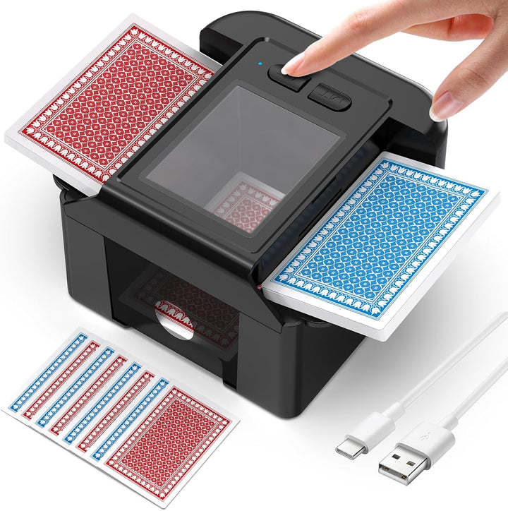 ShinePick Kartenmischmaschine Elektrische für 1-2 Decks, 2000mAh Karten Mischmaschine Automatischer