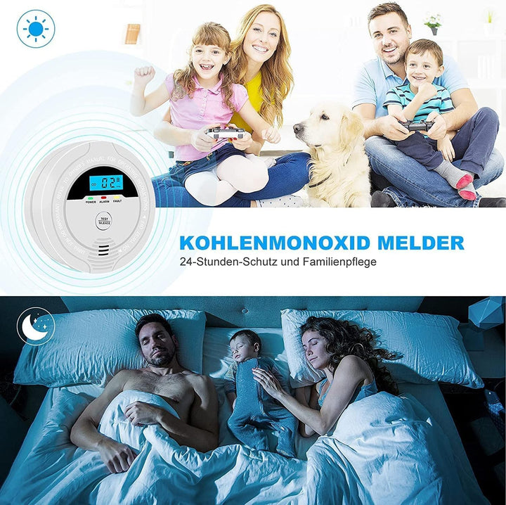 Kohlenmonoxid-Detektor, CO-Detektor mit digitaler LCD-Anzeige und akustischen Alarmen Carbon Monoxid