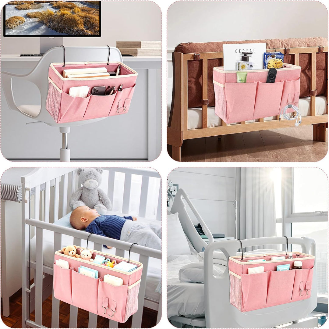 2er-Set Hängeorganizer mit 3 Fächern, Bett Organizer, Rosa, Rosa
