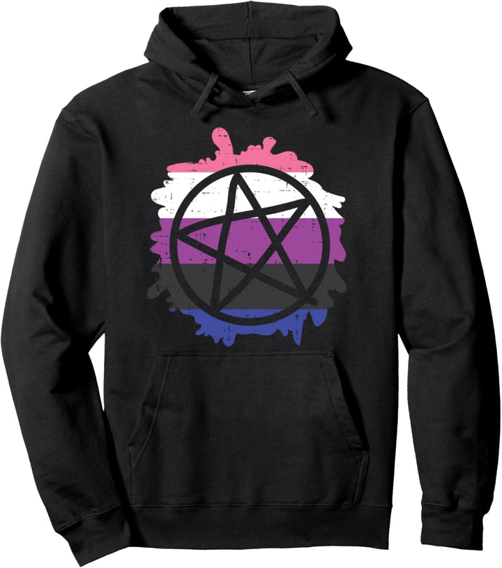 Pentagram Satanic Goth LGBTQ Genderfluid Flag Non-Binary Pullover Hoodie