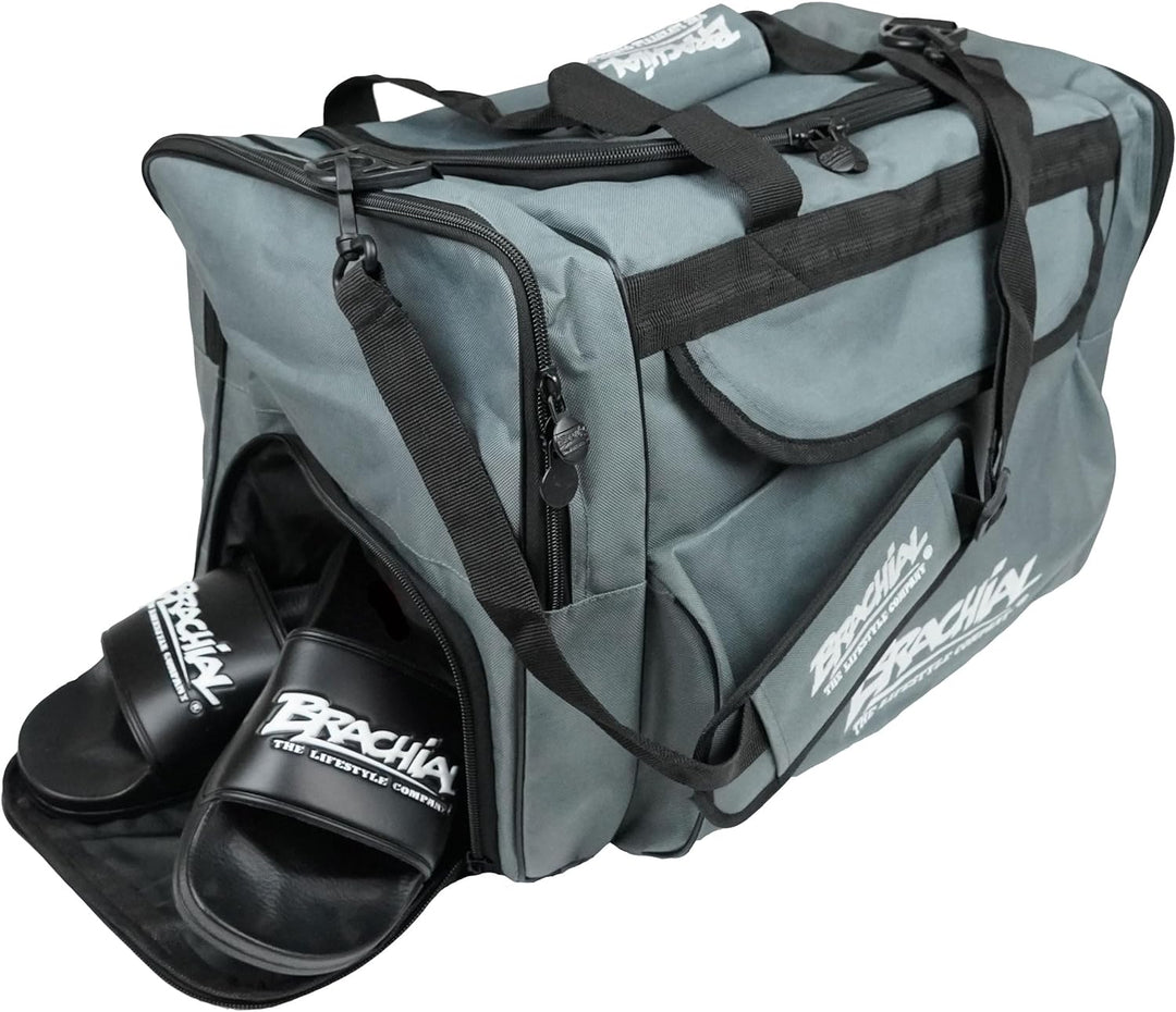 Brachial Premium Herren Sporttasche Heavy Grau Wasserabweisend mit Schuhfach und Trageriemen - Reise