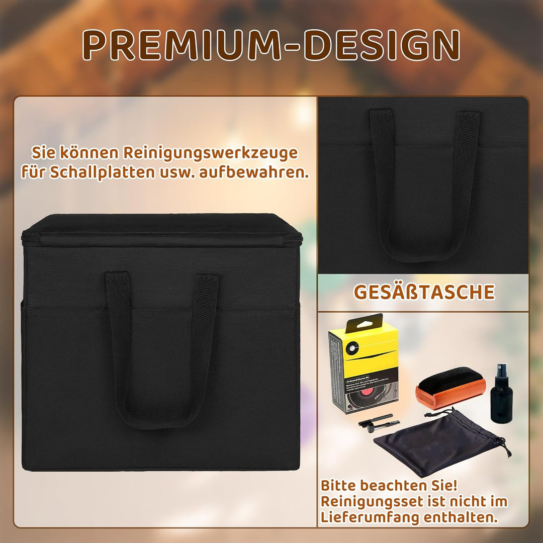Vinyl-Schallplatten-Aufbewahrungsbox mit Reissverschlüsse, Klappbare Plattenkoffer für LP-Schallplat