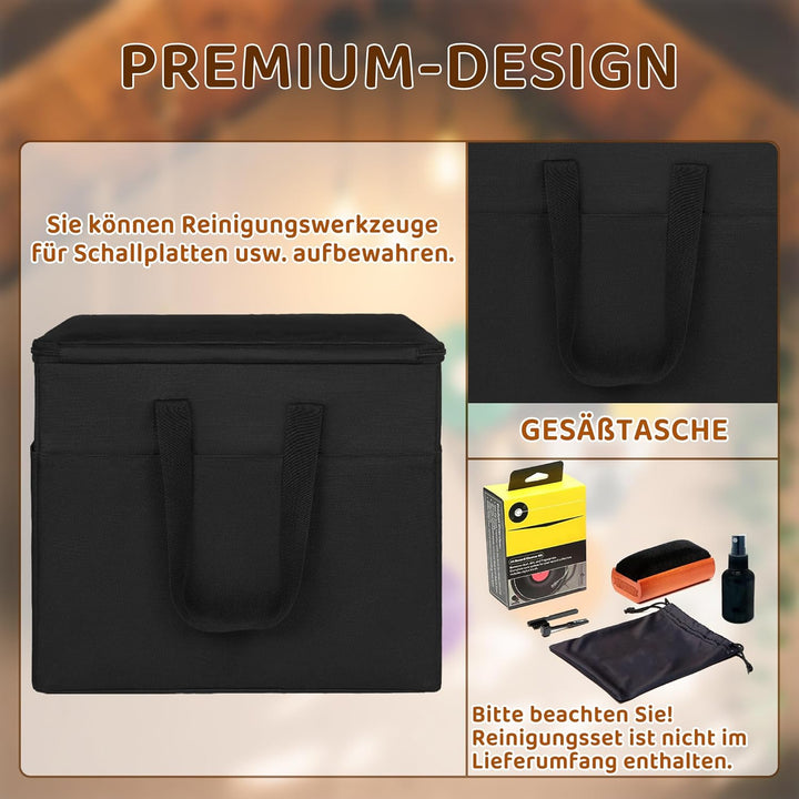 Vinyl-Schallplatten-Aufbewahrungsbox mit Reissverschlüsse, Klappbare Plattenkoffer für LP-Schallplat