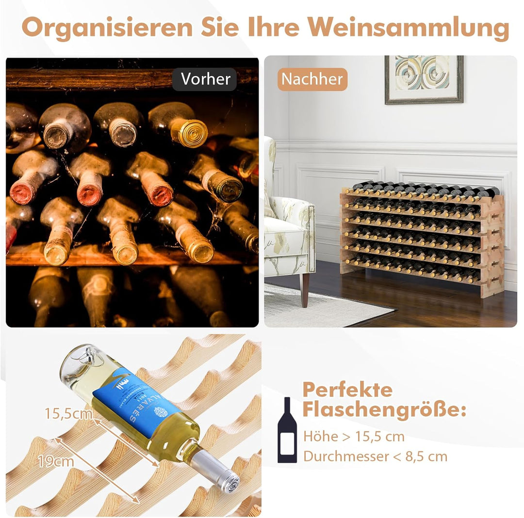 GOPLUS Weinregal Holz, Flaschenregal mit 6 Ebenen für 72 Flaschen, Flaschenhalter aus Kiefernholz, W