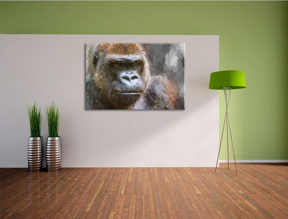 stolzer Gorilla schwarz/weiss Deluxe Format: 100x70 cm auf Leinwand, XXL riesige Bilder fertig gerah