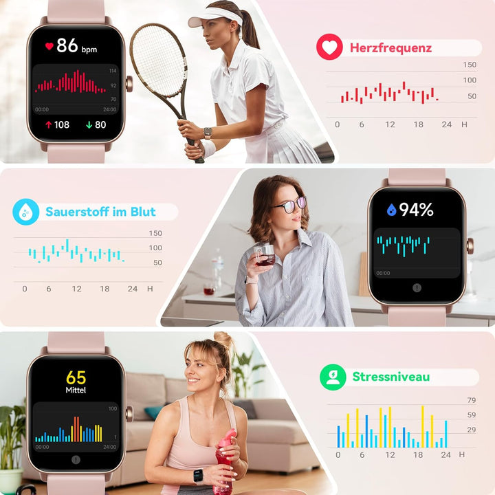 Smartwatch Damen mit Telefonfunktion, Alexa eingebaute, 1.8'' Fitnessuhr Damen mit Herzfrequenz, SpO