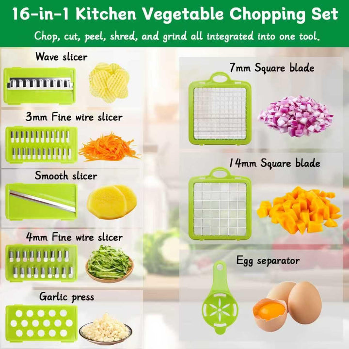 16 In 1 Gemüseschneider Manuell Mandoline Vegetable Chopper Gemüse Zerkleinerer Würfelschneider Vegg