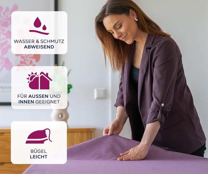 BEAUTEX fleckenabweisende und bügelfreie Tischdecke - Tischtuch mit Lotuseffekt - Tischwäsche in Lei