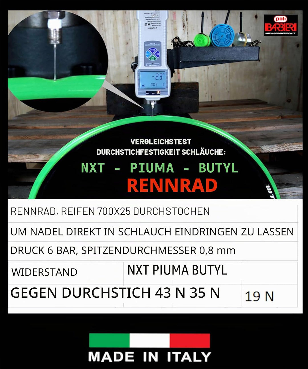 Barbieri Superleichte NXT Kamera, 700 x 23-32 FV65M, für Erwachsene, Unisex, Grün, klein