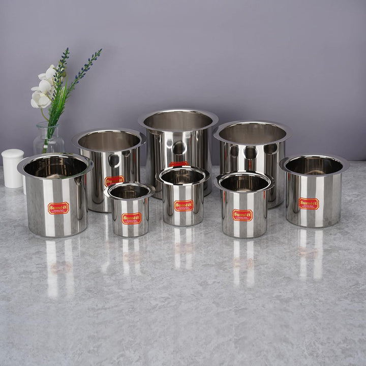 Sumeet Edelstahl Ganj/Milchkocher/Milchtopf/Lang-Tapeli Set von 8 Stück (400ml, 550ml, 750ml, 1150ml