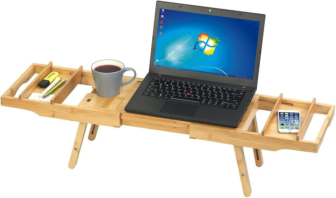 BadeStern Badewannenablage: Verstellbare Badewannen-Ablage & Bett-Tablett, Bambusholz, 75-109 cm (Ba