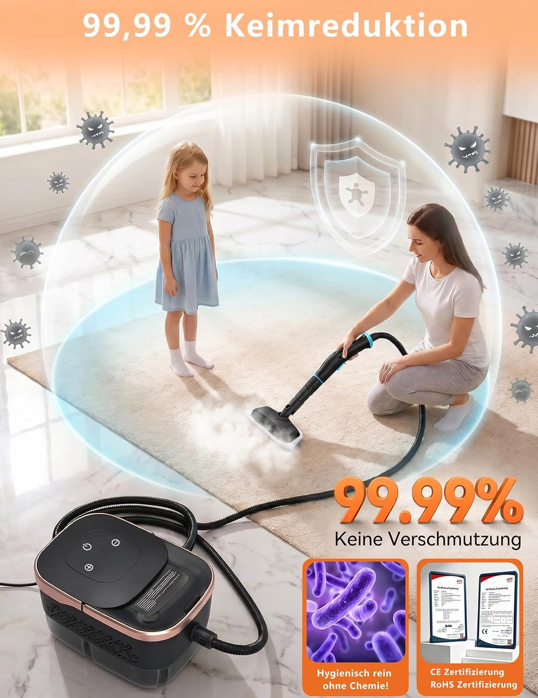Dampfreiniger Für Alles | 1500W Dampfreiniger Handgerät | 1250ml Steam Cleaner | Handdampfreiniger M