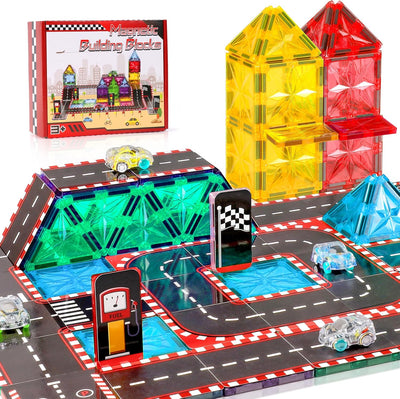 COOLJOYA Magnetische Bausteine 65 Teile | Magnetspielzeug Magnet Bausteine Strassendeckel Set für Ki