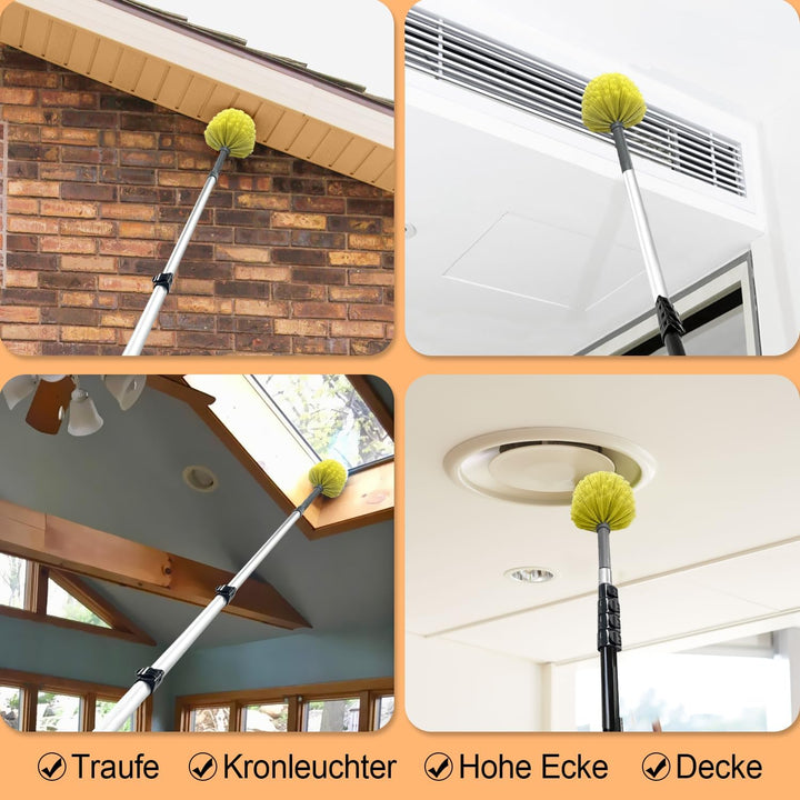ARTIPOLY 6 m Staubwedel mit Teleskop Waschbar, 5-stufiger mit Borsten | 1,5–6 m Langer Staubwedel fü