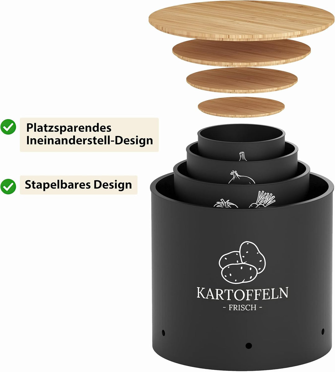 Kartoffel Aufbewahrungsbox, 4er Set Kunttsoff Vorratsdosen für Kartoffel Zwiebel knoblauch Aufbewahr