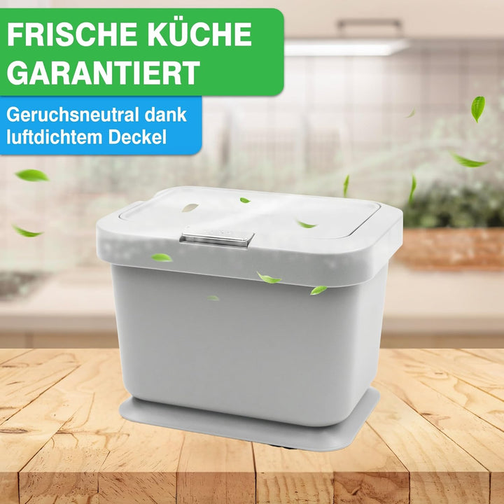 YourCasa® Biomülleimer Küche 5L - geruchsdichter Bio Mülleimer mit Deckel & Knopfdruck-Mechanismus -