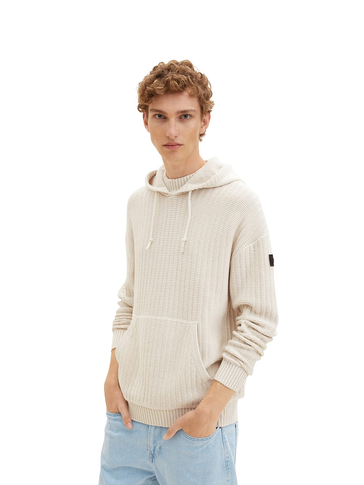 TOM TAILOR Denim Herren Kapuzenpullover mit Rippstruktur S 28225 - Cold Beige Melange, S 28225 - Col