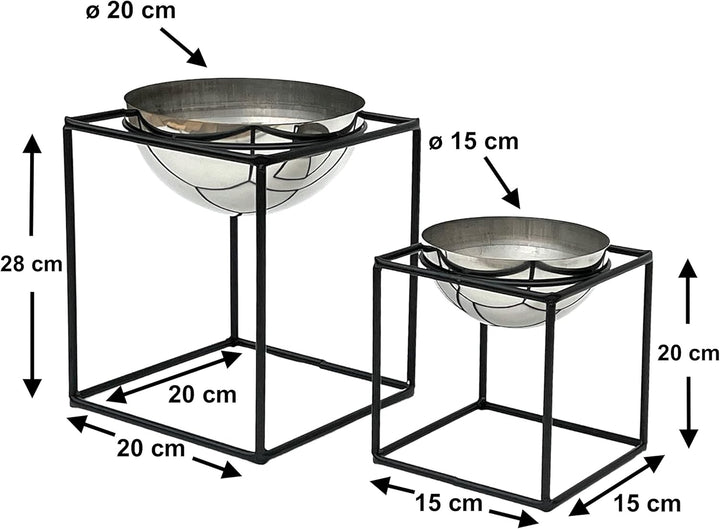 DanDiBo Blumenhocker Metall mit Topf Schwarz Silber Blumenständer 96256 2er Set Blumensäule Modern P