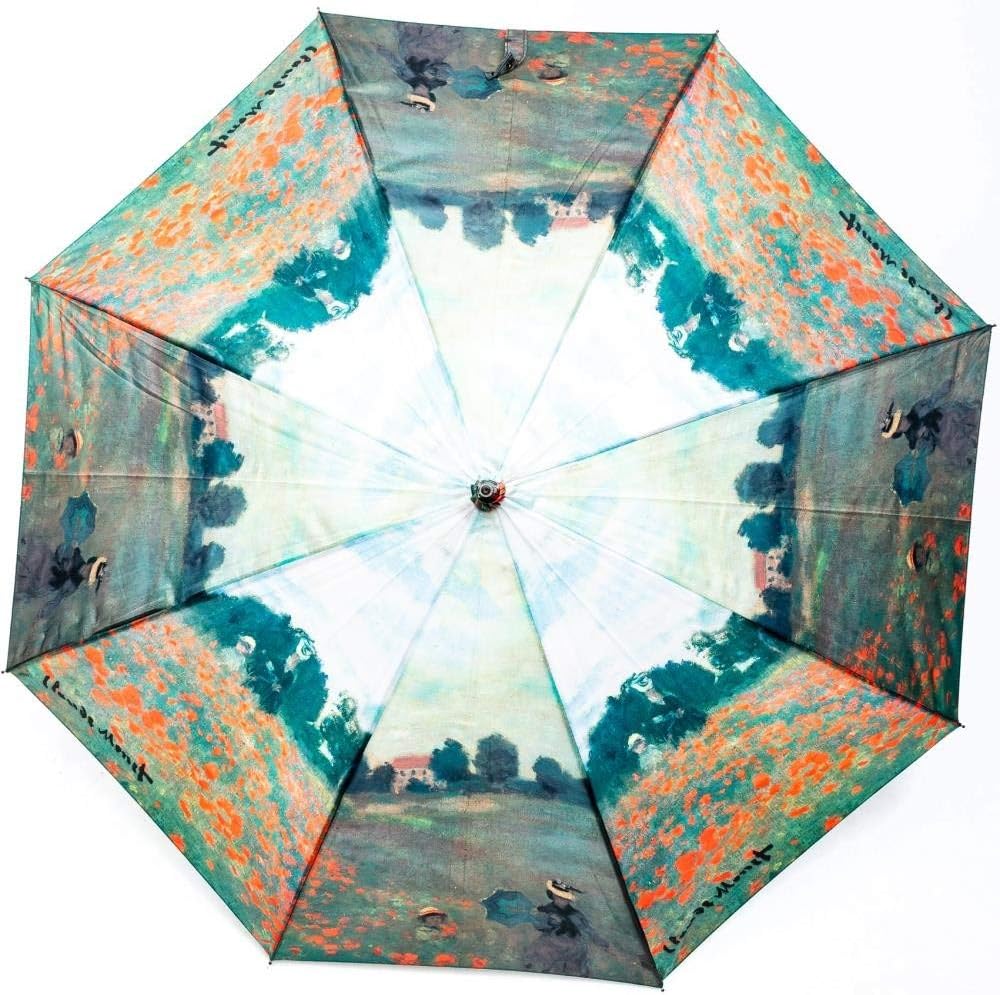 LUCKYWEATHER Regenschirm Stockschirm Damen Motiv Mohnblumenfeld Auf-Automatik I Stockregenschirm gro