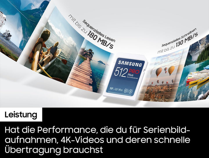 Samsung PRO Plus SD-Karte, 512 GB, UHS-I U3, Full HD & 4K UHD, 180 MB/s Lesen, 130 MB/s Schreiben, S