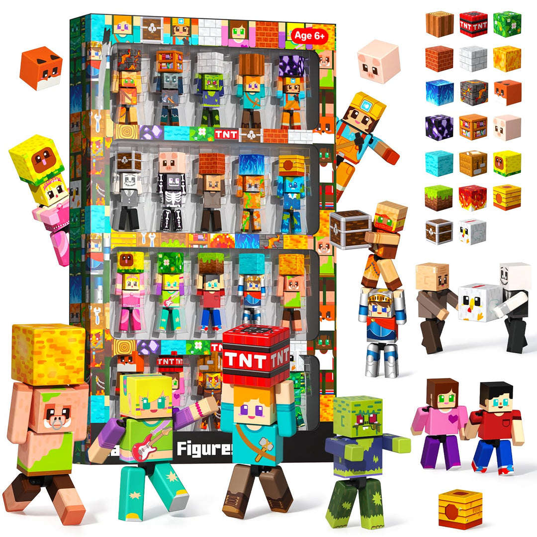 40 Pcs Set Magnetische Figuren mit Magnetische Bausteine – Drehbare Magnetic Actionfiguren - Montess
