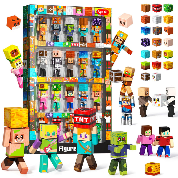 40 Pcs Set Magnetische Figuren mit Magnetische Bausteine – Drehbare Magnetic Actionfiguren - Montess