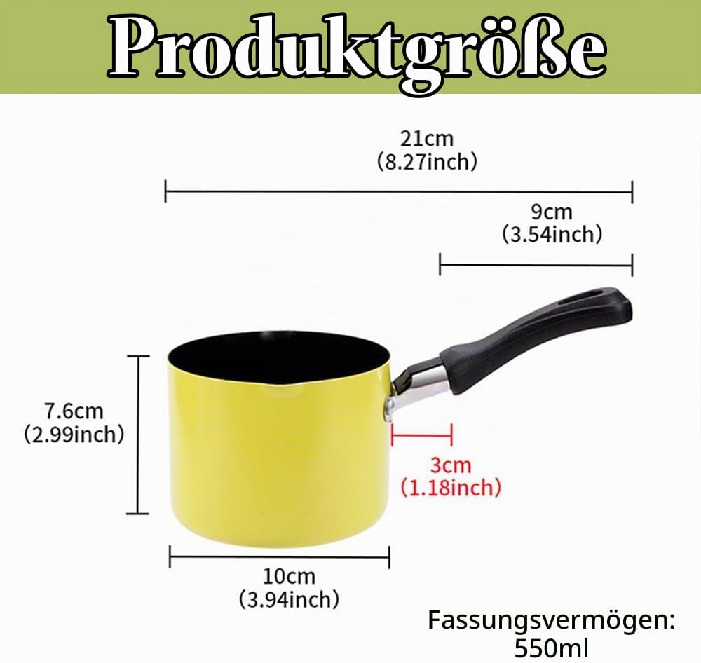 Mini Kochtopf mit Griff, 550ml 10cm Kleine Milchpfanne Antihaft Butterwärmer Mini Suppentopf Milch k