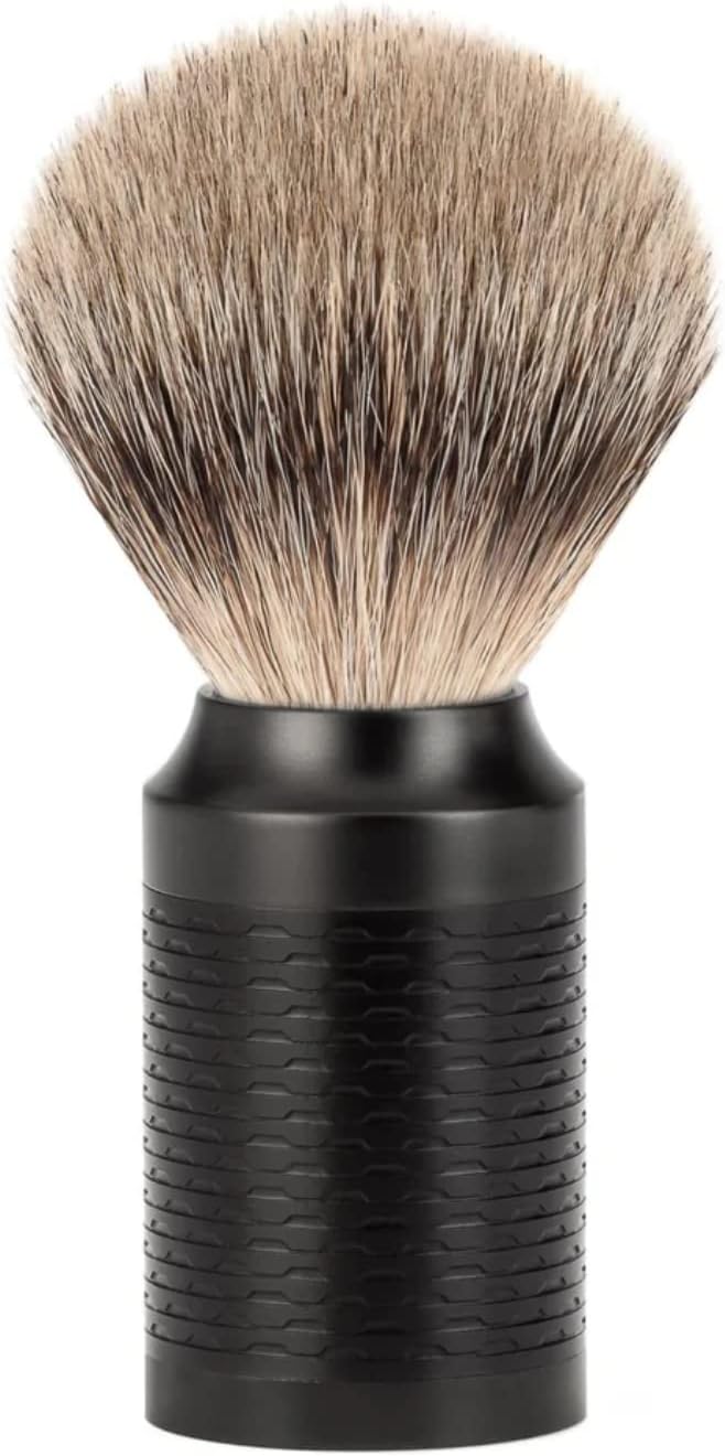 MÜHLE Rocca Rasierset - Silberspitz-Dachszupf Pinsel, Rasierhobel, Halter - mattschwarz Edelstahl mi