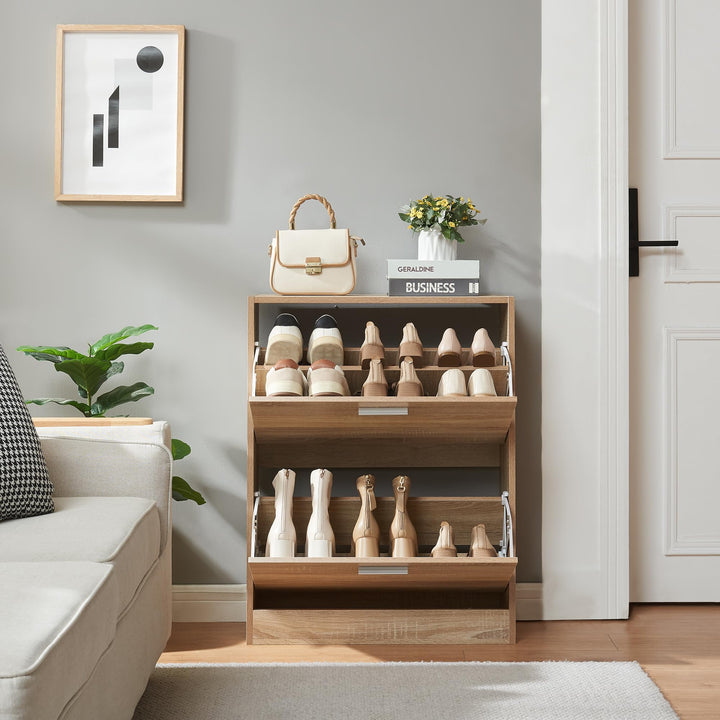 [en.casa] Schuhschrank Sykkylven Schuhkipper mit 2 Klappen Schuhkommode für 12 Paar Schuhe 81 x 63 x
