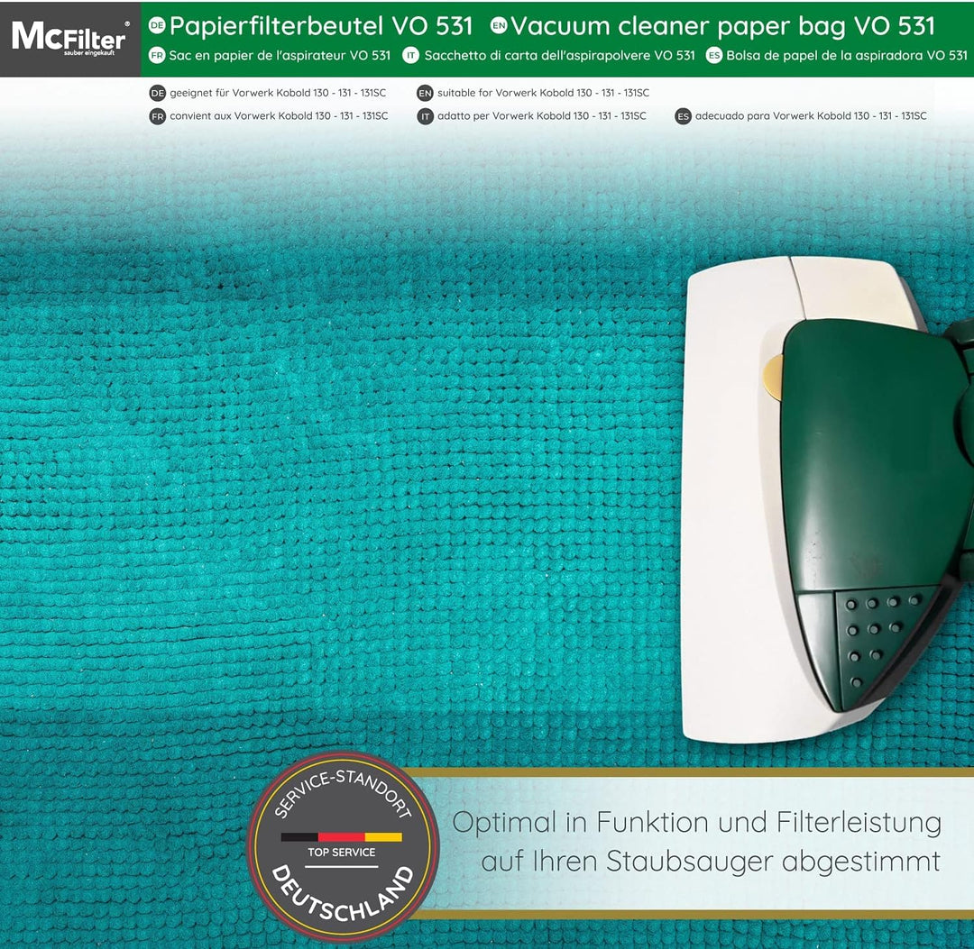 McFilter | 20 Staubsaugerbeutel geeignet für Staubsauger Vorwerk Kobold 130, 131 und SC-Modelle, ext