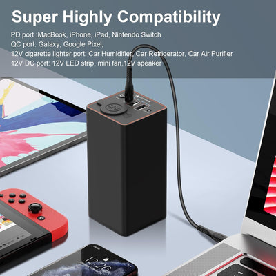 RoyPow Tragbares Ladegerät 30W PD USB-C Power Bank mit 12V Zigarettenanzünder Steckdose, externem Ak