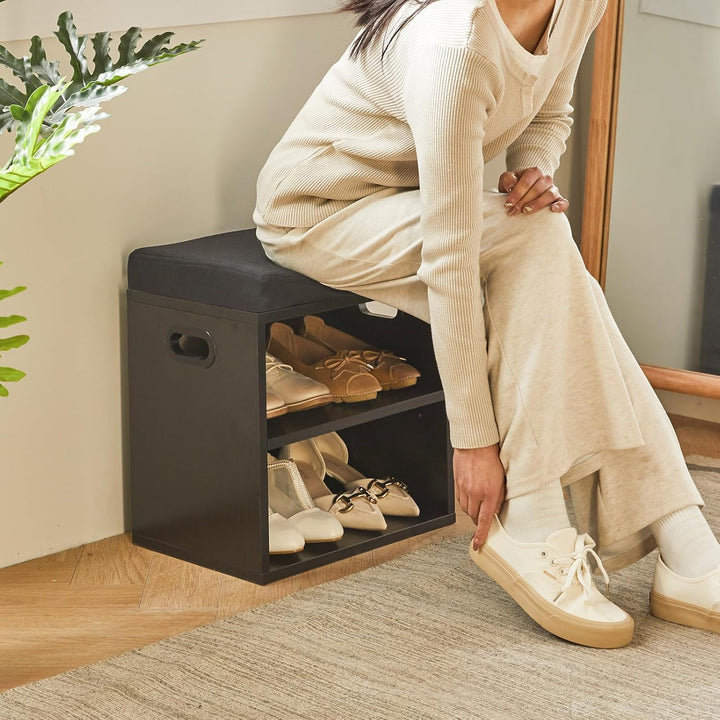 YMYNY Schuh Aufbewahrungsbank mit Sitzkissen, 2-Tier Schuh Rack mit gepolstertem Sitz, justierbarer