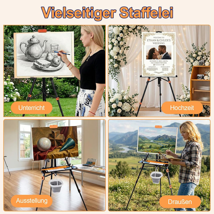 Staffelei Metall höhenverstellbar 52–155 cm, Faltbar Tragbare Kunst Malstaffelei Ständer mit Ablage