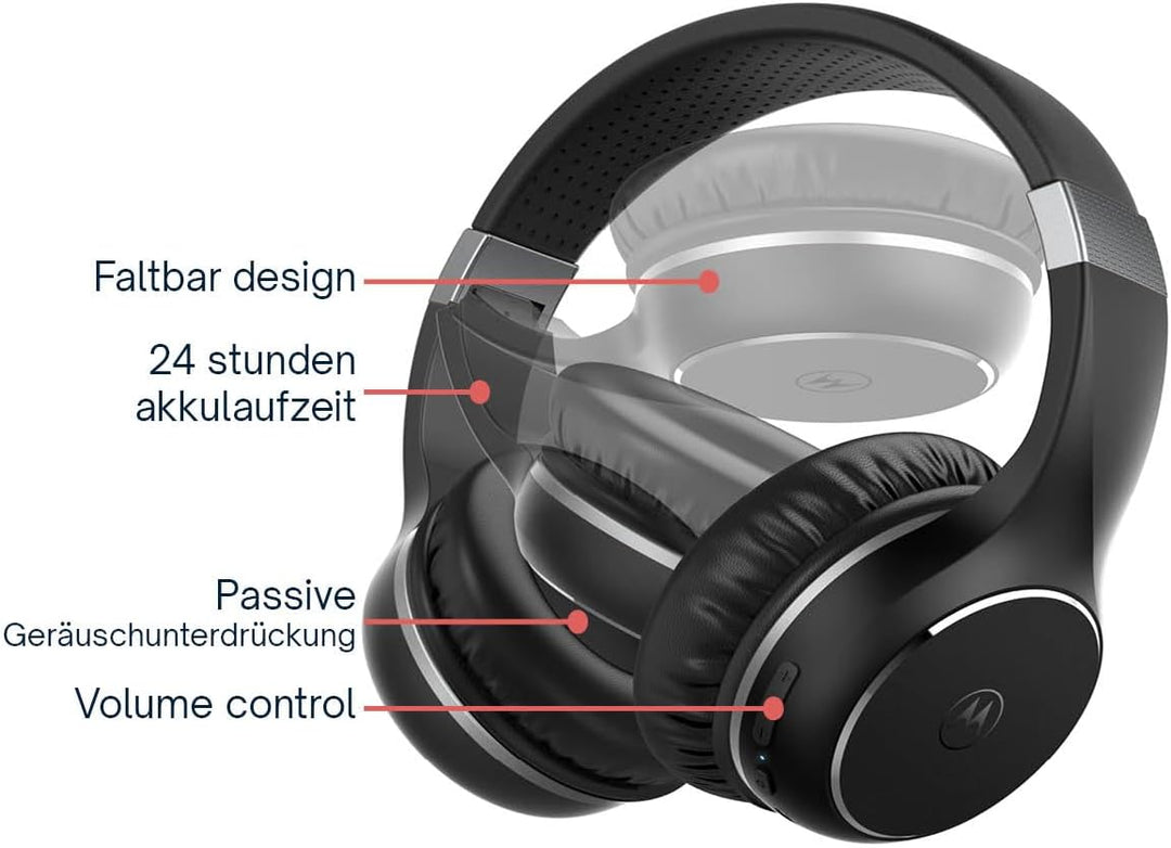 Motorola Sound Moto XT 220 | Kabellose Over-Ear-Kopfhörer mit 24 Stunden Spielzeit und Mikrofon | Pa