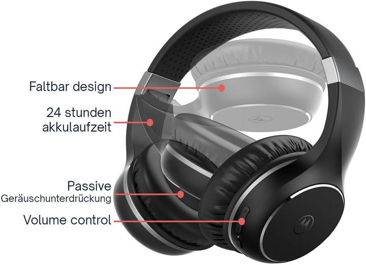Motorola Sound Moto XT 220 | Kabellose Over-Ear-Kopfhörer mit 24 Stunden Spielzeit und Mikrofon | Pa