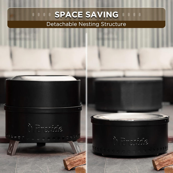 TURBRO Fireside 49 cm rauchfreie Feuerstelle für die Holzverbrennung im Freien, Edelstahl mit Stände