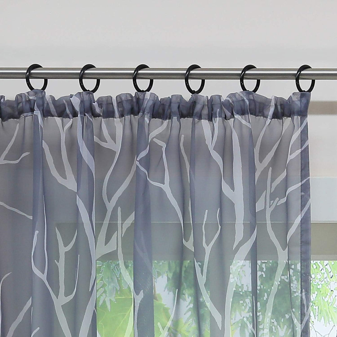 1 Stück Transparente Gardine Schal mit Kräuselband Voile Vorhang Fensterschal Äste Muster H/B 245/14