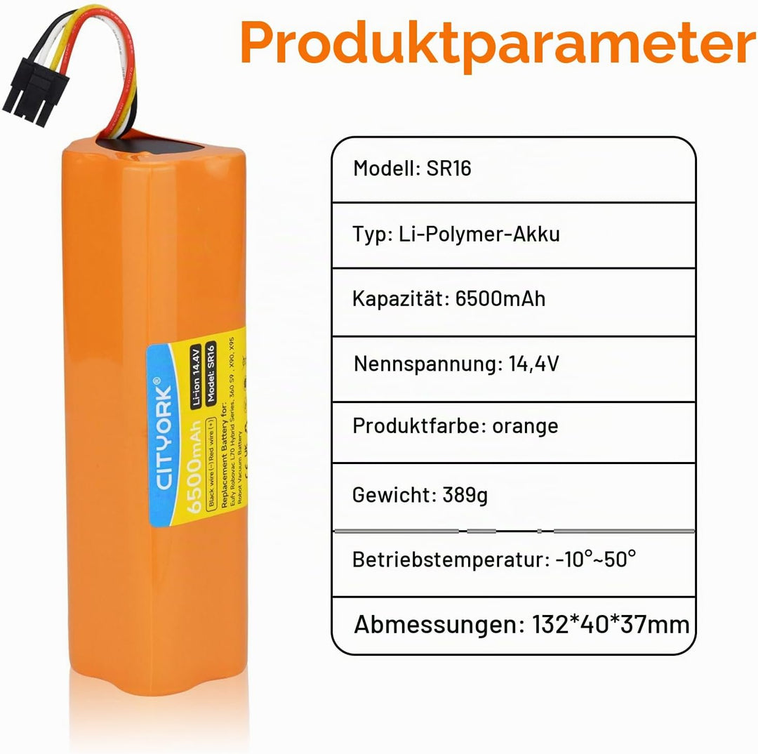 CITYORK Li-ion 14,4 V 6500mAh Akku für Eufy Robovac L70 Hybrid, T2190, T2190G21 /INR18650M26-4S2P, B
