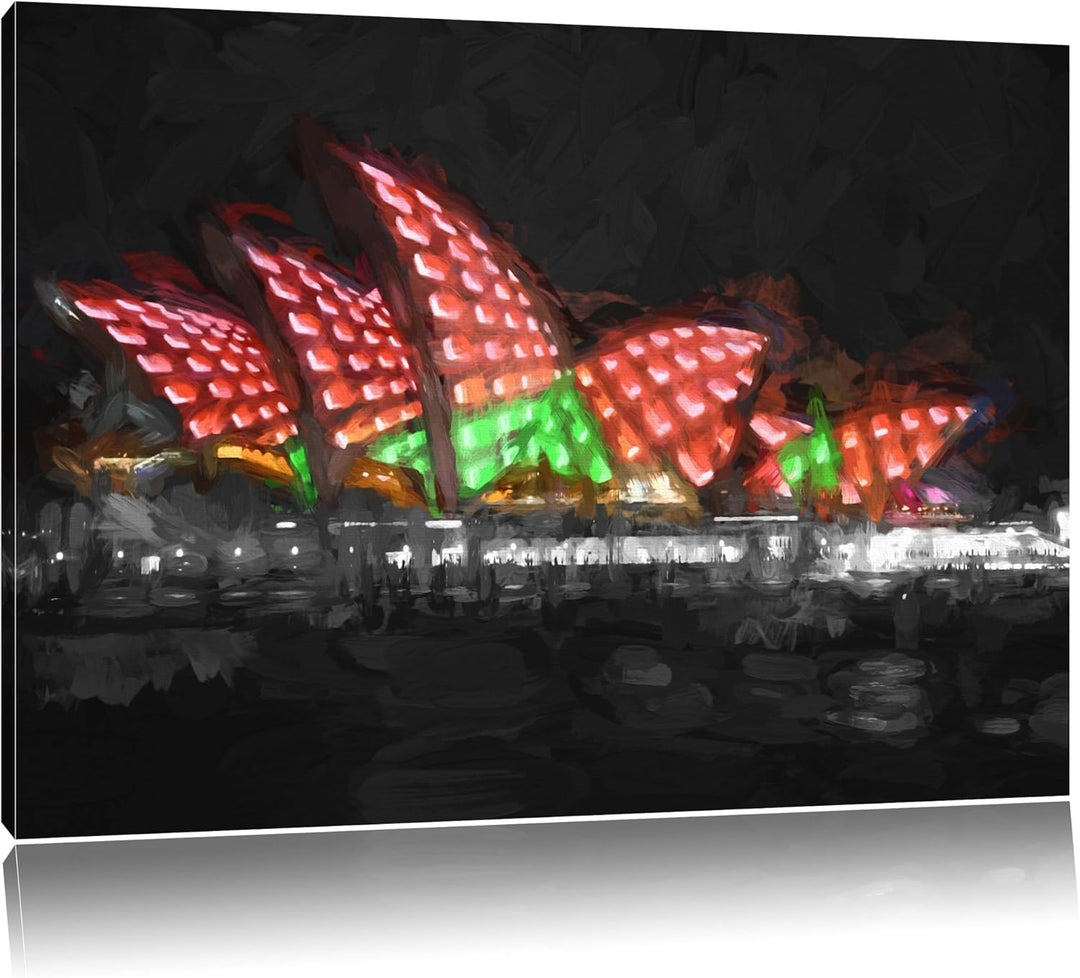 Dark beeindruckendes Sydney Opera House bei Nacht schwarz/weiss Deluxe Format: 100x70 cm auf Leinwan