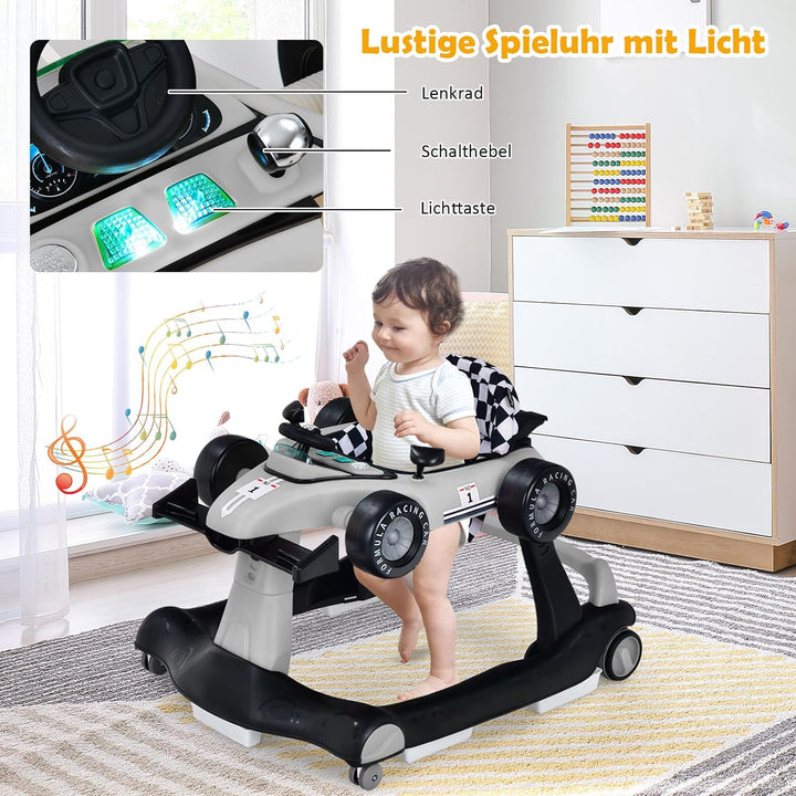 GOPLUS 4 in 1 Baby Lauflernhilfe, Lauflernwagen höhenverstellbar mit Licht & Musik, Baby Walker Auto