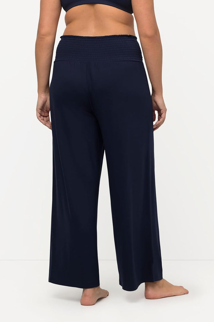 Ulla Popken Damen Marlenehose, Weites Bein, Breiter Elastikbund Schlupfhose 45W / 32L Schwarz, 45W /
