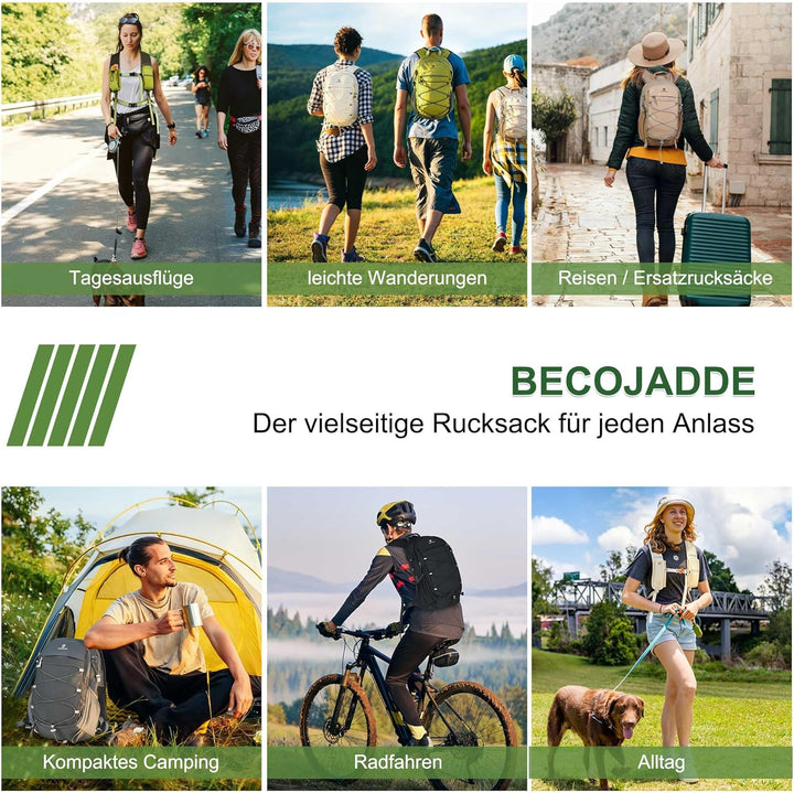 BECOJADDE 20L Kleiner Wanderrucksack Tagesrucksack Herren Damen Leichter Faltbarer Rucksack mit Brus